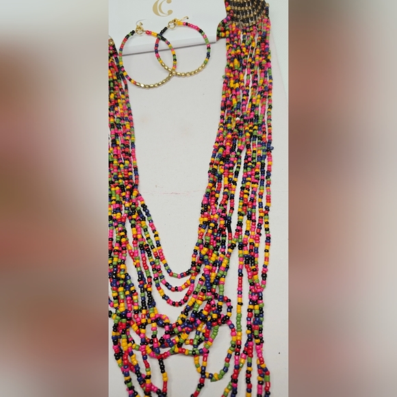 Ethnic Multi Strand Braided Beads Beaded Chunky Statement Necklace and Necklace - Picture 10 of 10